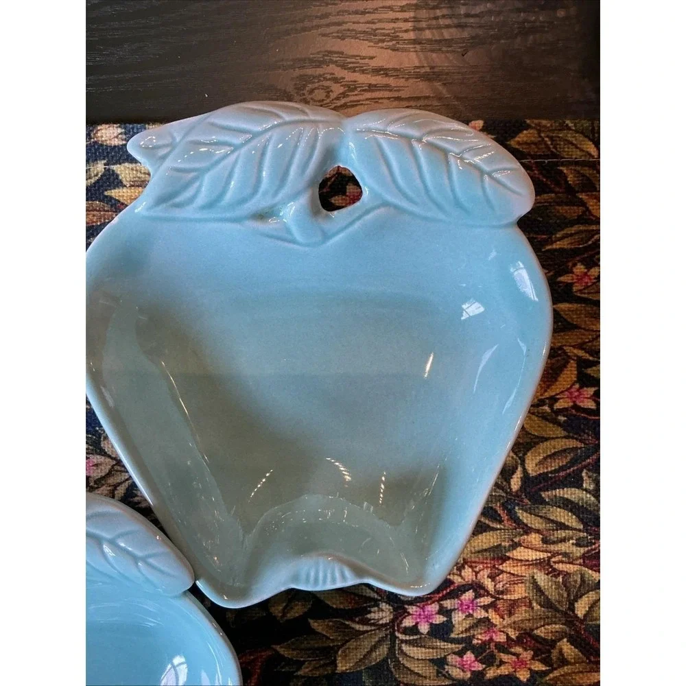 Vintage‎ HOENIG CA Aqua Blue 5PC Apple Pottery Dishes #734